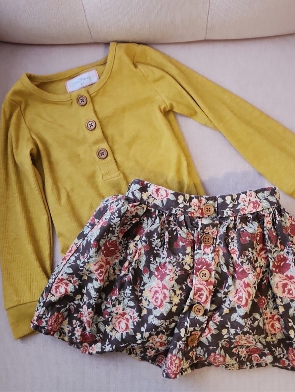 Sweethoney 4t Yellow Ribbed Top Bodysuit and Floral Skirt Set Outfit Fall